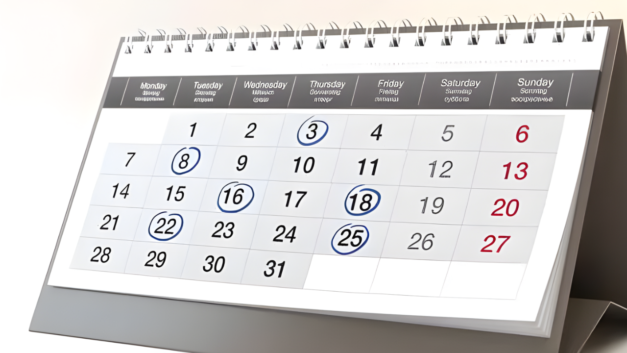Calendar showing year-end planning and deadlines