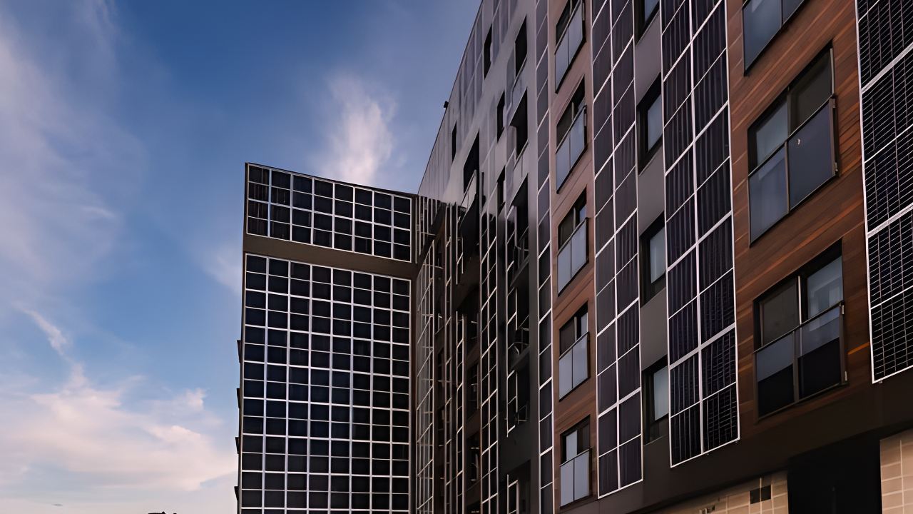 Modern energy-efficient home under construction with solar panels