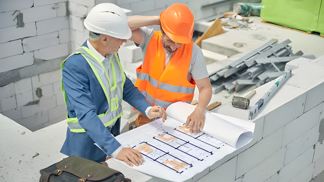 Builder reviewing Energy Star certification documents at construction site