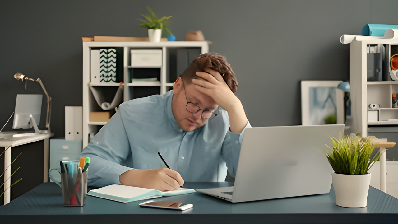 Person stressed about IRS tax debt considering hardship program