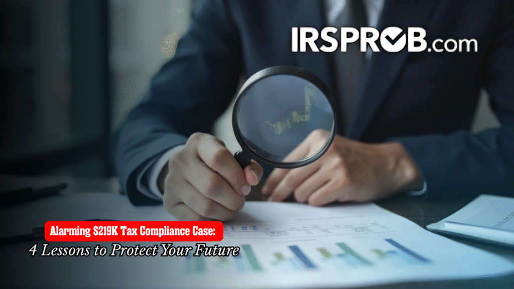 Magnifying glass over a tax form, symbolizing scrutiny in IRS tax compliance investigations.