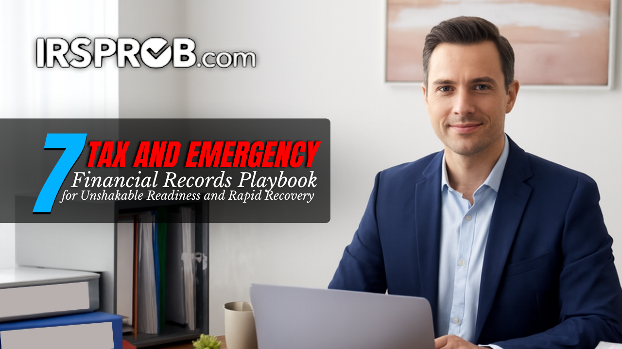 A man reviewing important financial documents in preparation for disaster recovery, showcasing the importance of organized tax and emergency records for rapid recovery and tax relief.