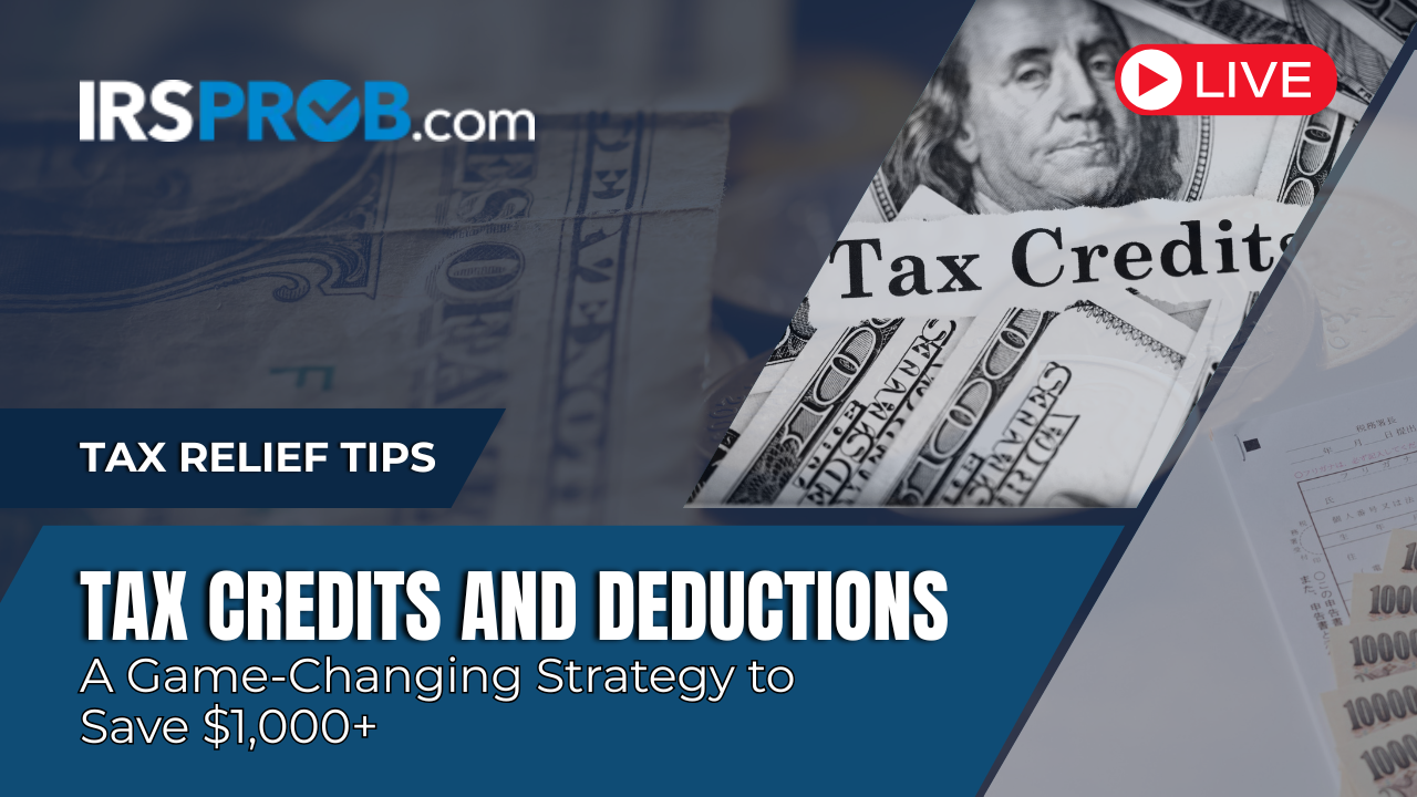 Tax credits and deductions calculator showing how to save $1000 on taxes with money and tax forms
