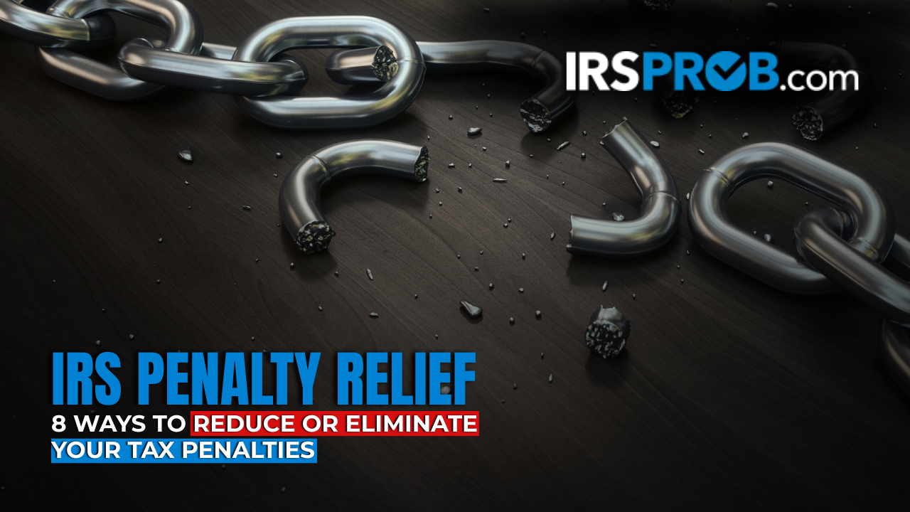 Home - Copy 20 Broken metal chains on a dark surface representing freedom from financial burden, symbolizing IRS penalty relief.